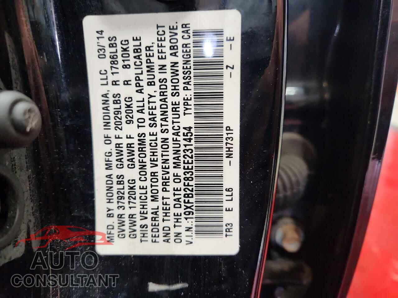 HONDA CIVIC 2014 - 19XFB2F83EE231454