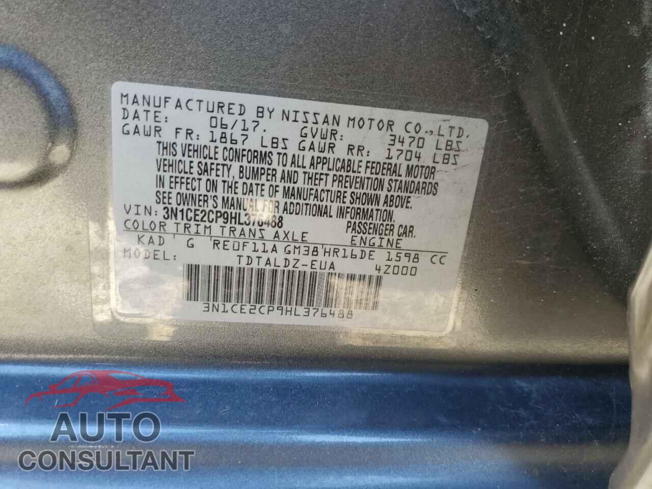 NISSAN VERSA 2017 - 3N1CE2CP9HL376488