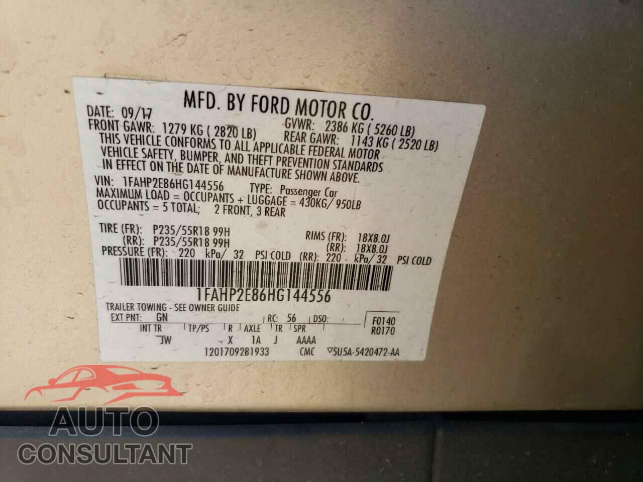 FORD TAURUS 2017 - 1FAHP2E86HG144556