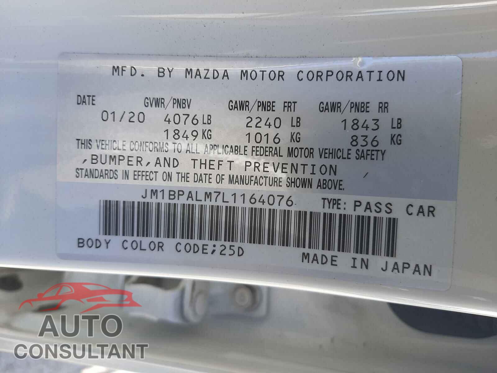 MAZDA 3 2020 - JM1BPALM7L1164076
