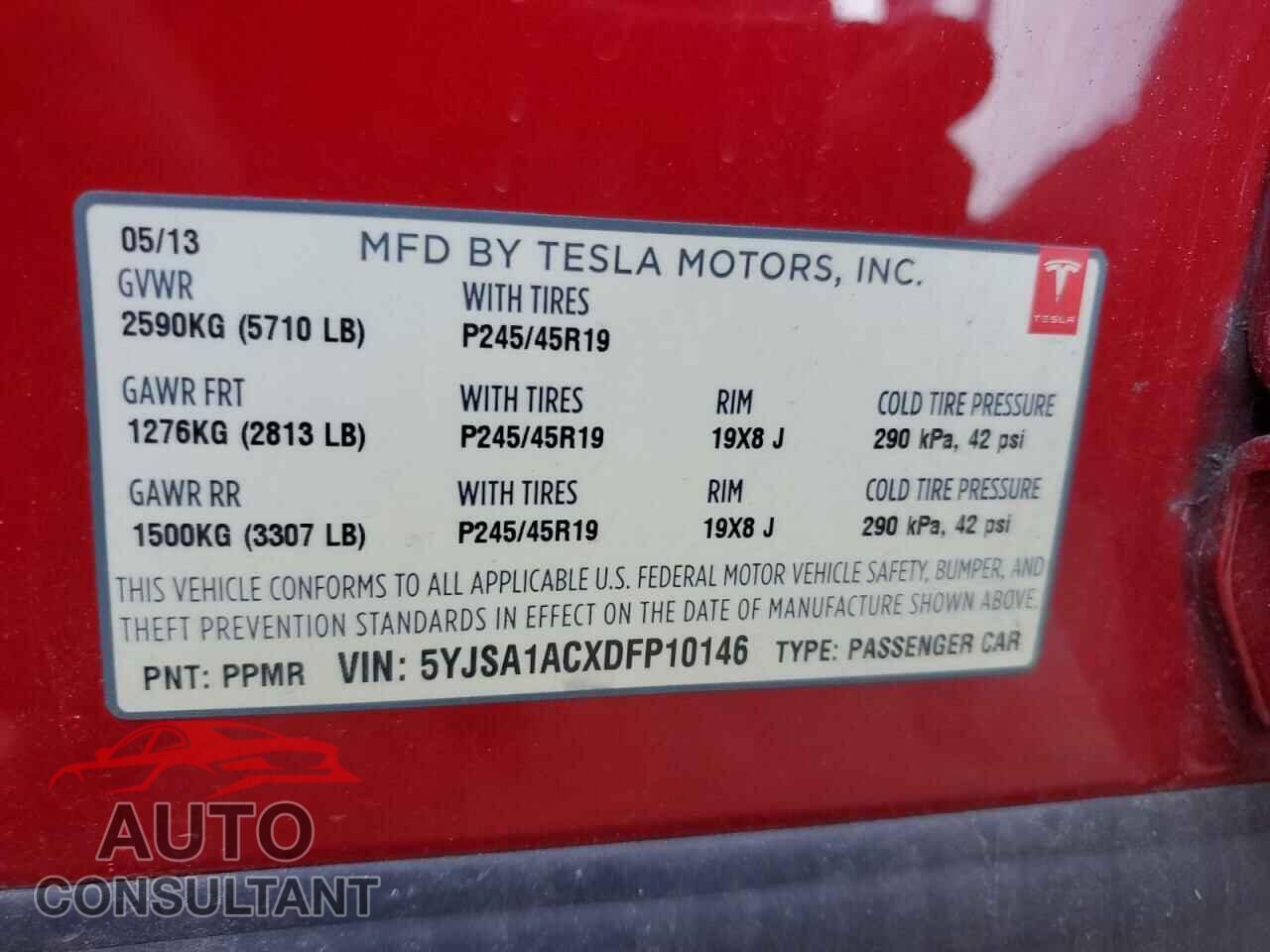 TESLA MODEL S 2013 - 5YJSA1ACXDFP10146