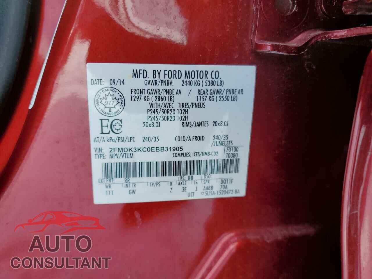 FORD EDGE 2014 - 2FMDK3KC0EBB31905