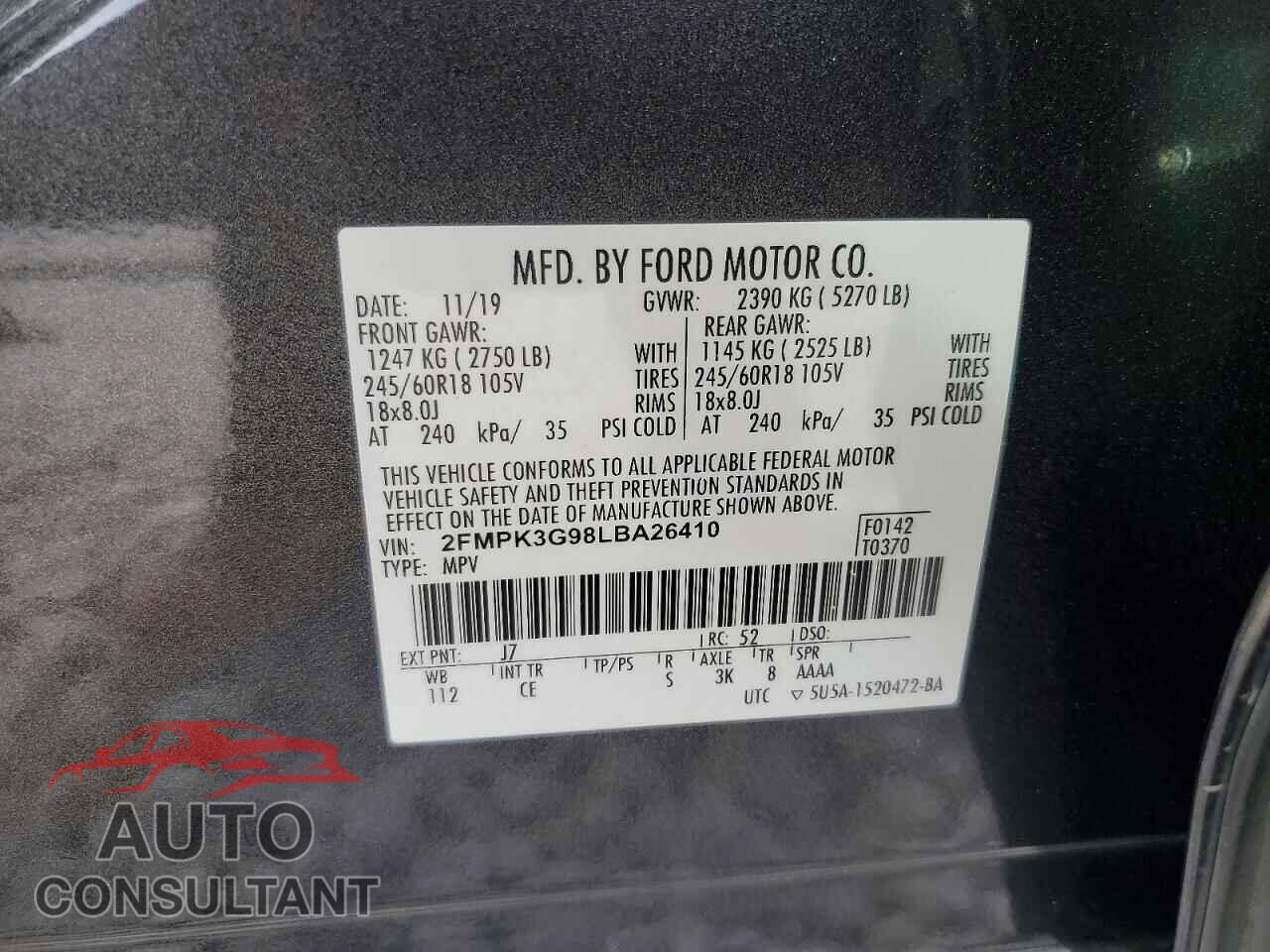 FORD EDGE 2020 - 2FMPK3G98LBA26410