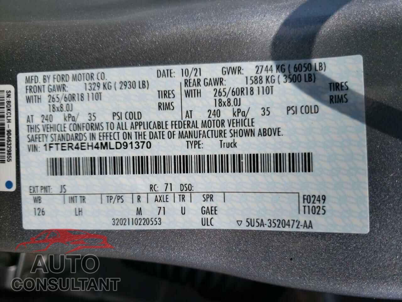 FORD RANGER 2021 - 1FTER4EH4MLD91370