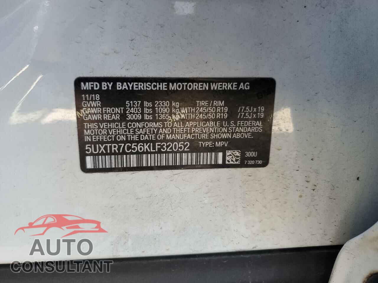 BMW X3 2019 - 5UXTR7C56KLF32052