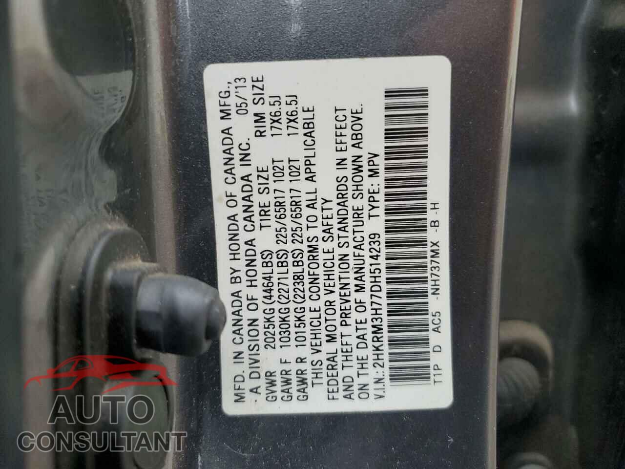 HONDA CRV 2013 - 2HKRM3H77DH514239
