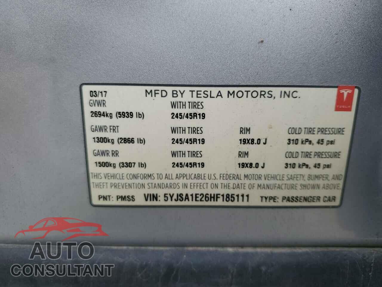 TESLA MODEL S 2017 - 5YJSA1E26HF185111