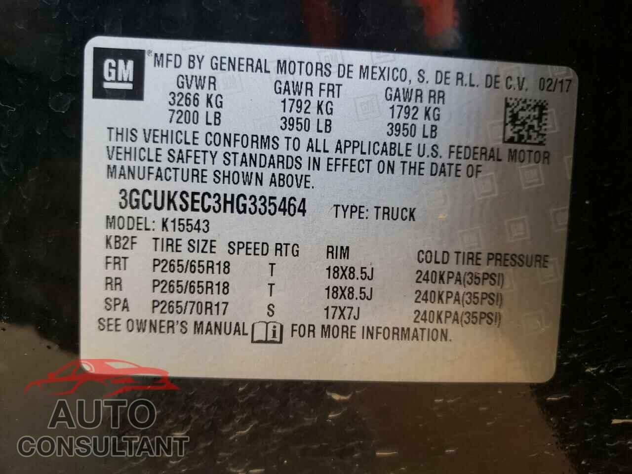 CHEVROLET SILVERADO 2017 - 3GCUKSEC3HG335464