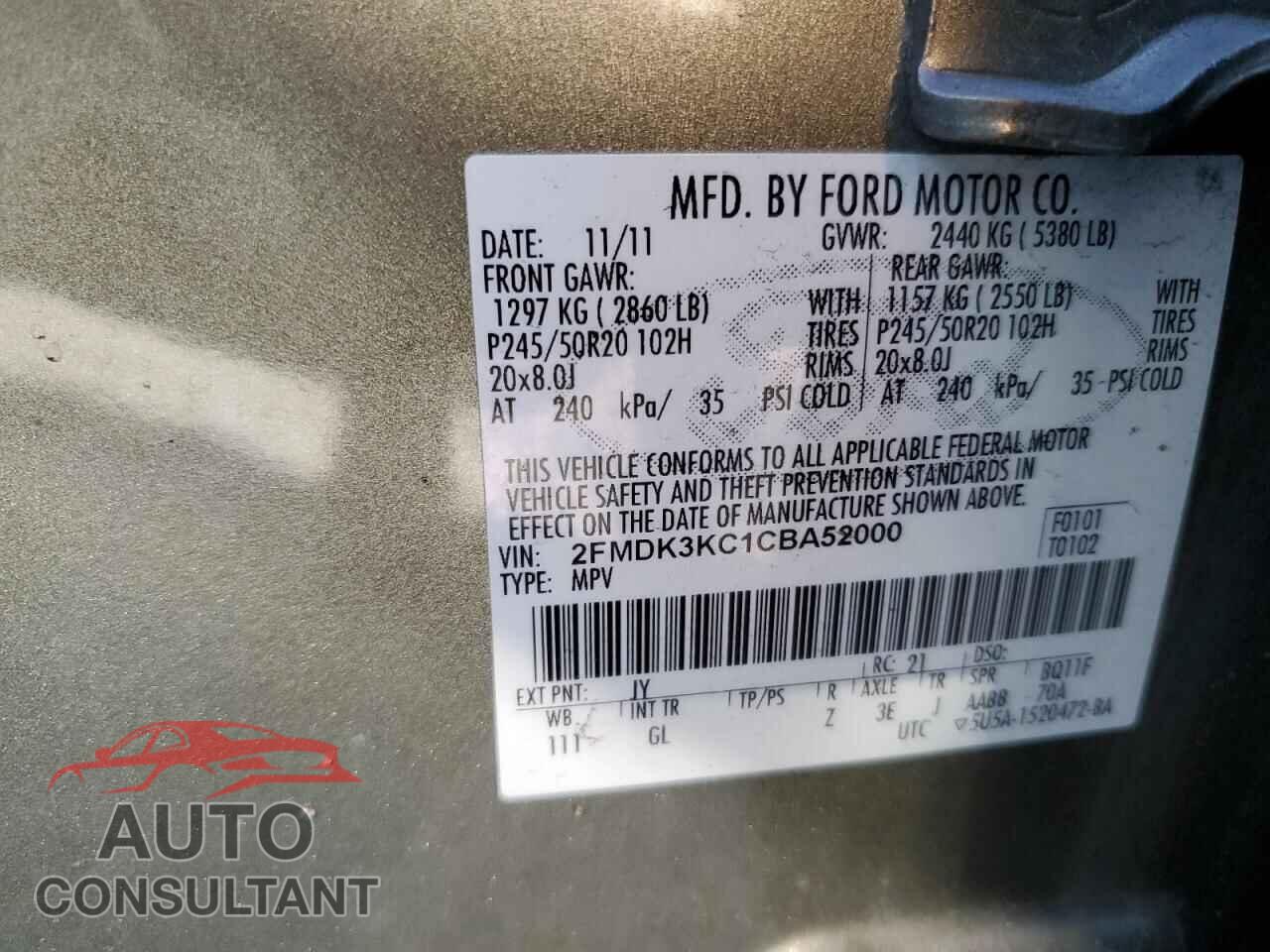 FORD EDGE 2012 - 2FMDK3KC1CBA52000