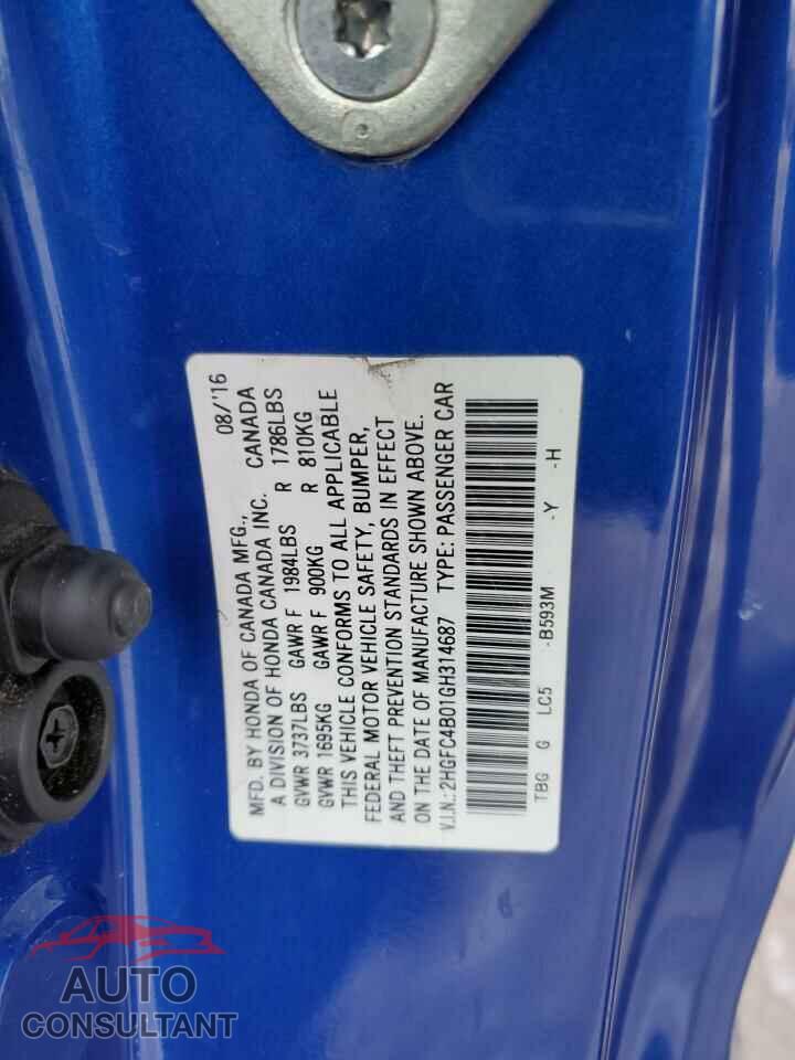 HONDA CIVIC 2016 - 2HGFC4B01GH314687
