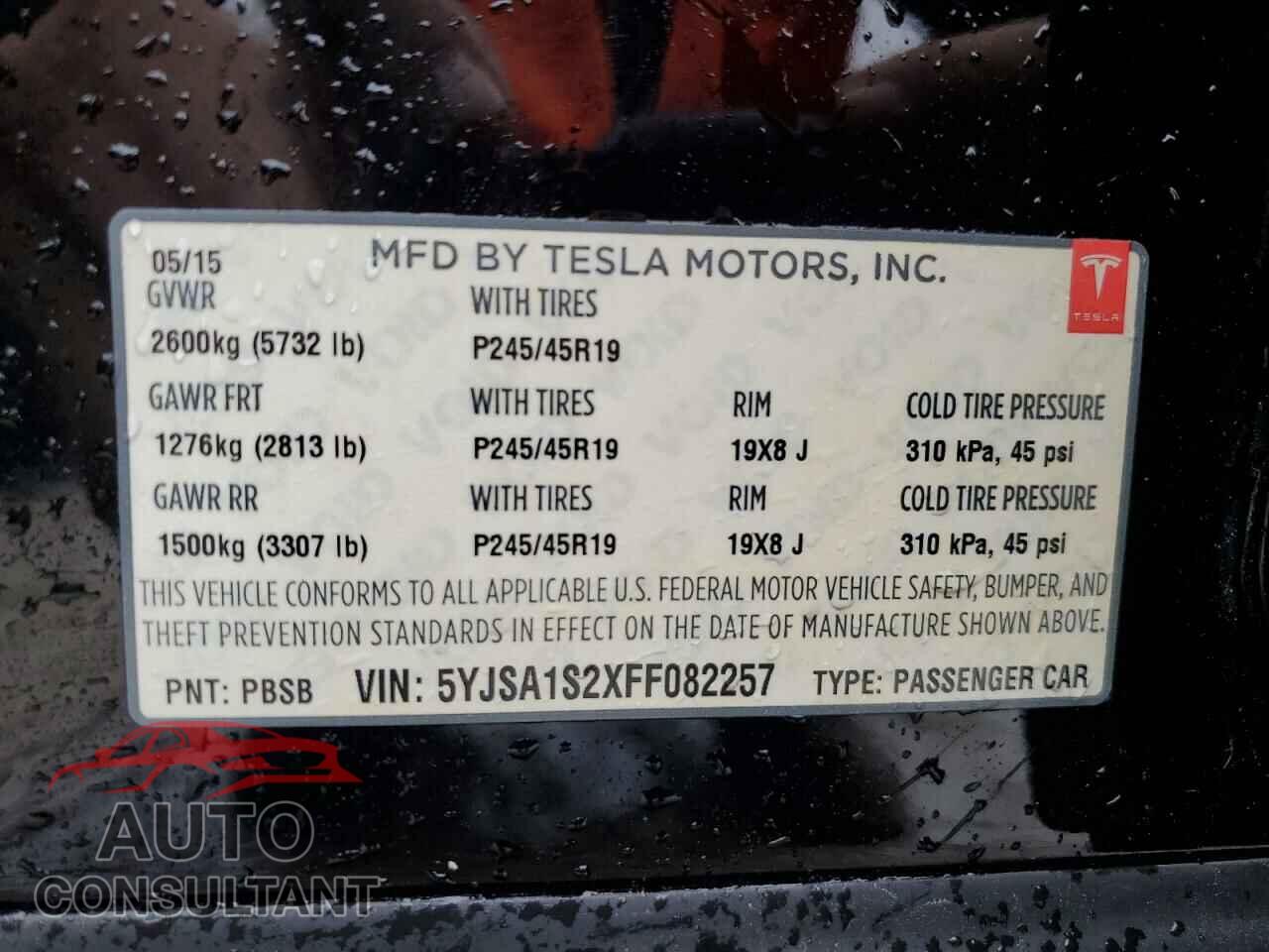TESLA MODEL S 2015 - 5YJSA1S2XFF082257