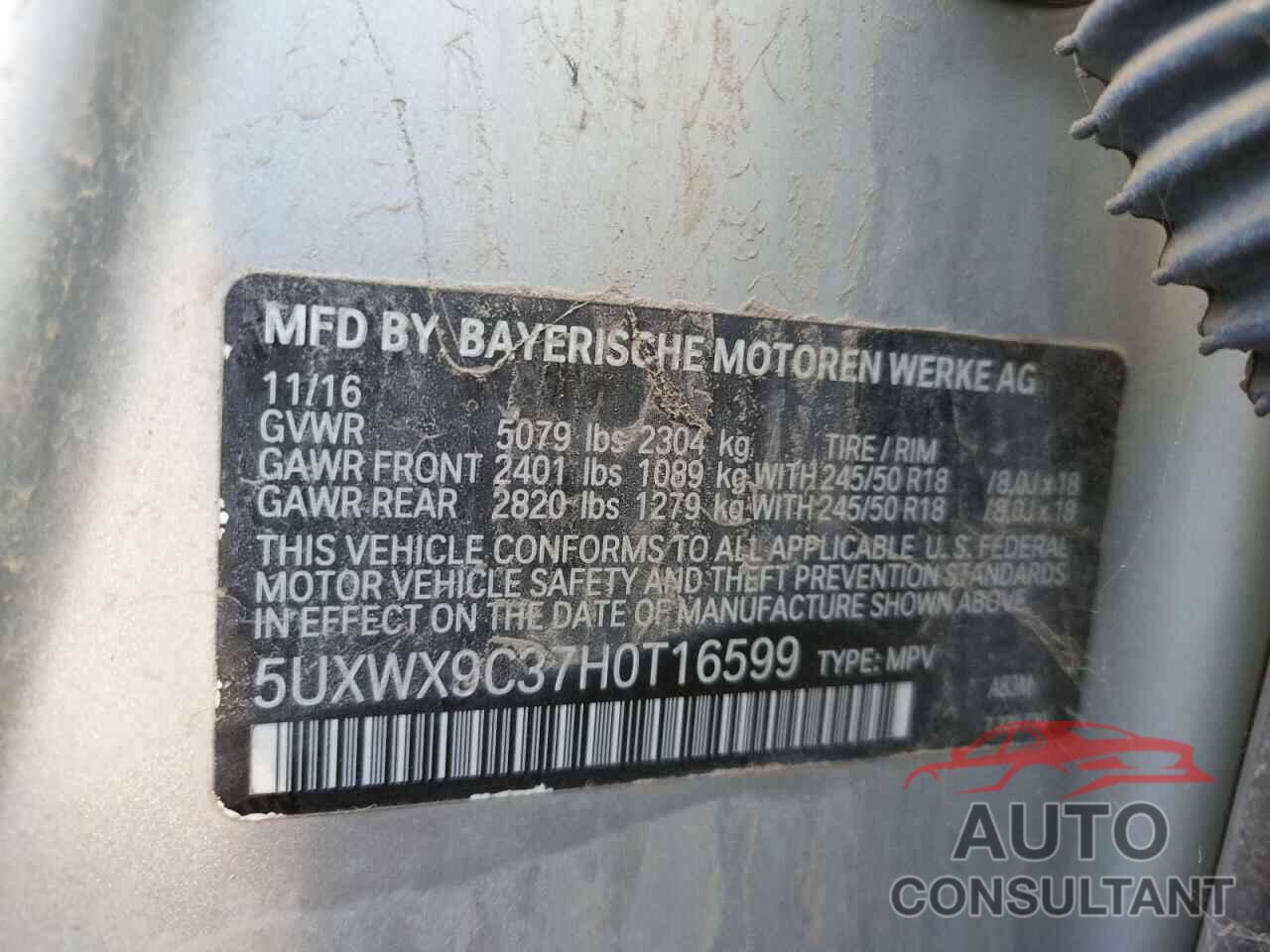 BMW X3 2017 - 5UXWX9C37H0T16599