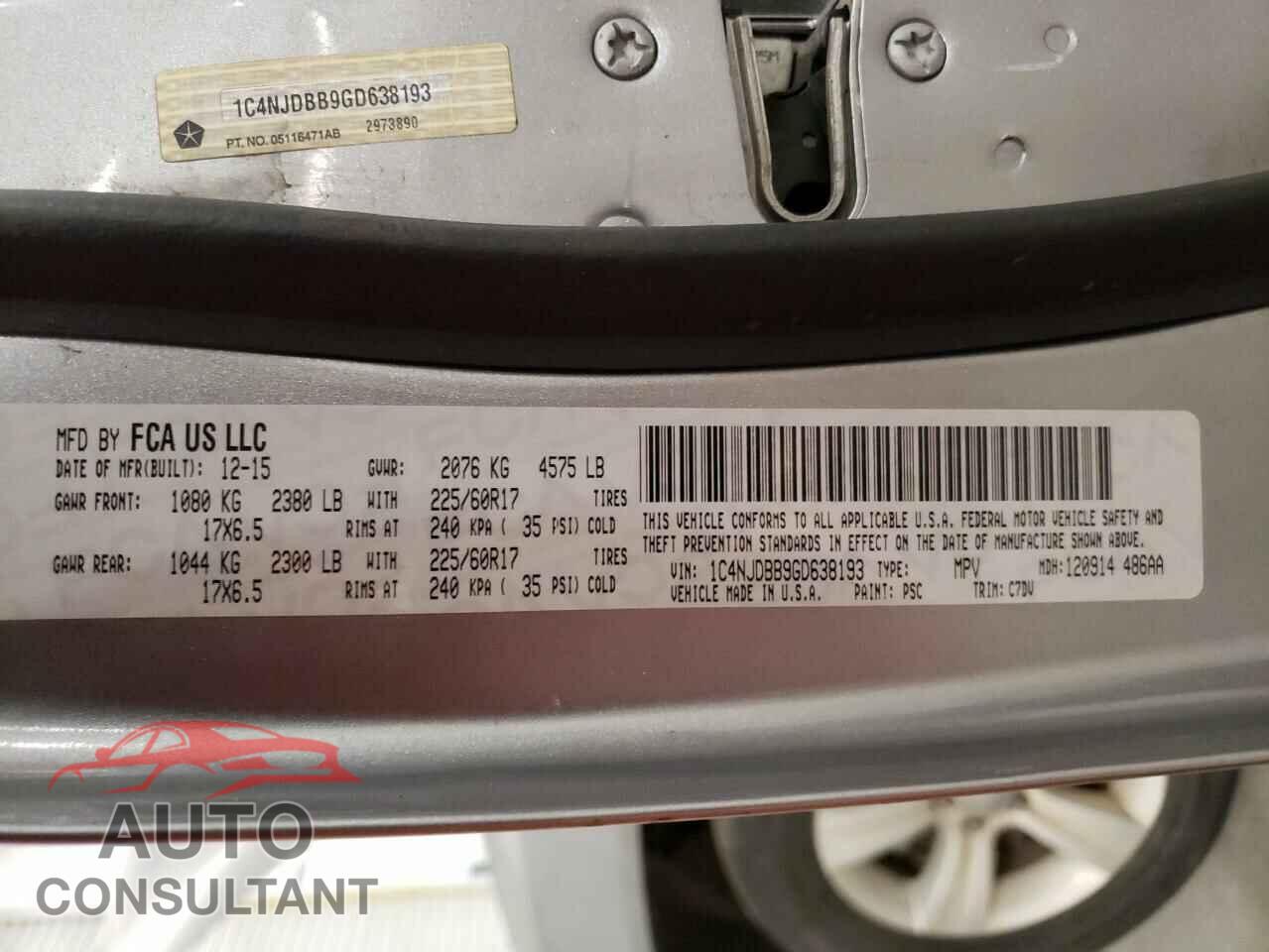 JEEP COMPASS 2016 - 1C4NJDBB9GD638193