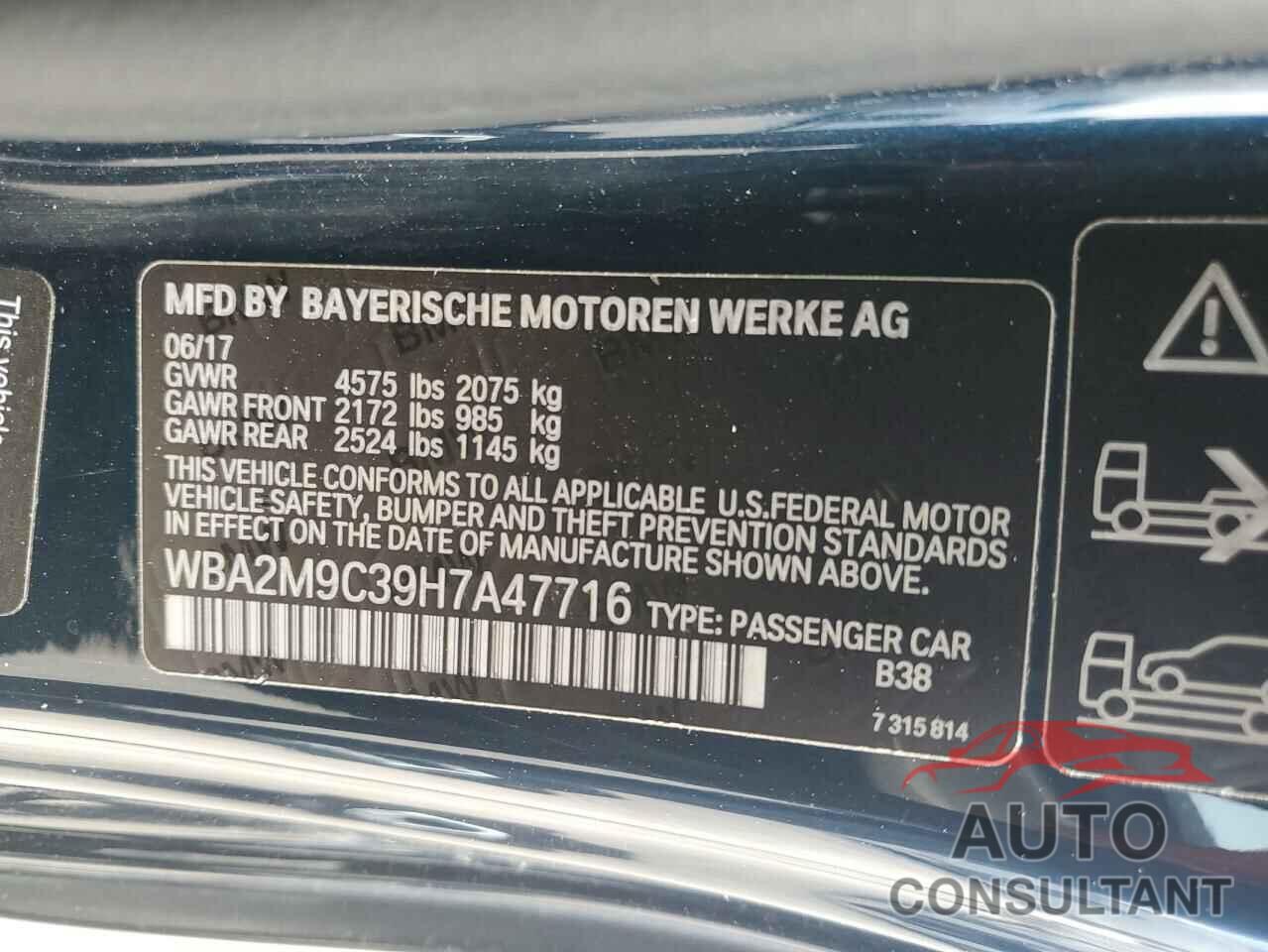 BMW 2 SERIES 2017 - WBA2M9C39H7A47716