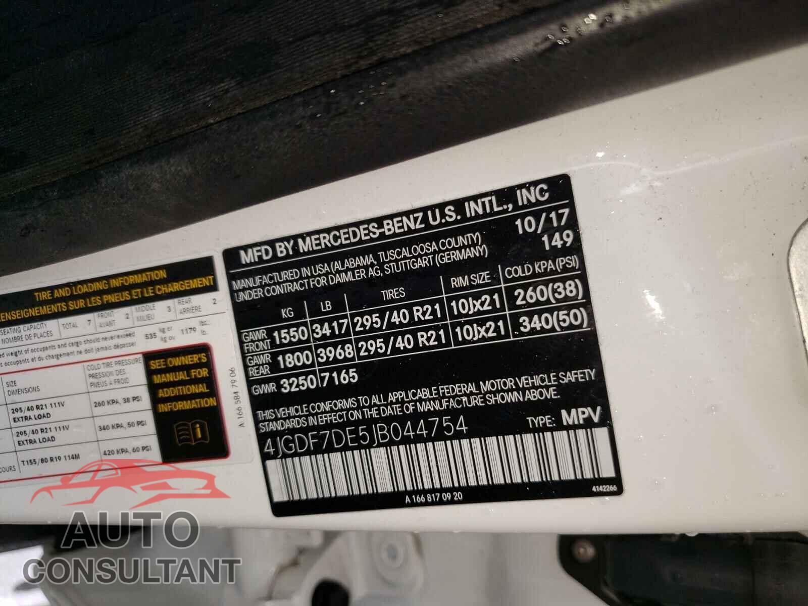 MERCEDES-BENZ GLS-CLASS 2018 - 4JGDF7DE5JB044754