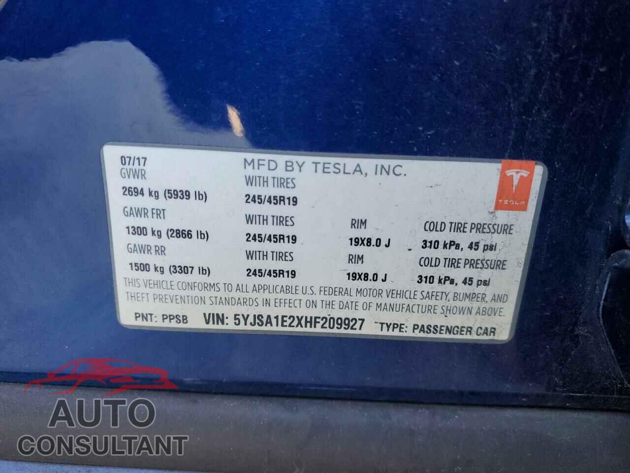 TESLA MODEL S 2017 - 5YJSA1E2XHF209927