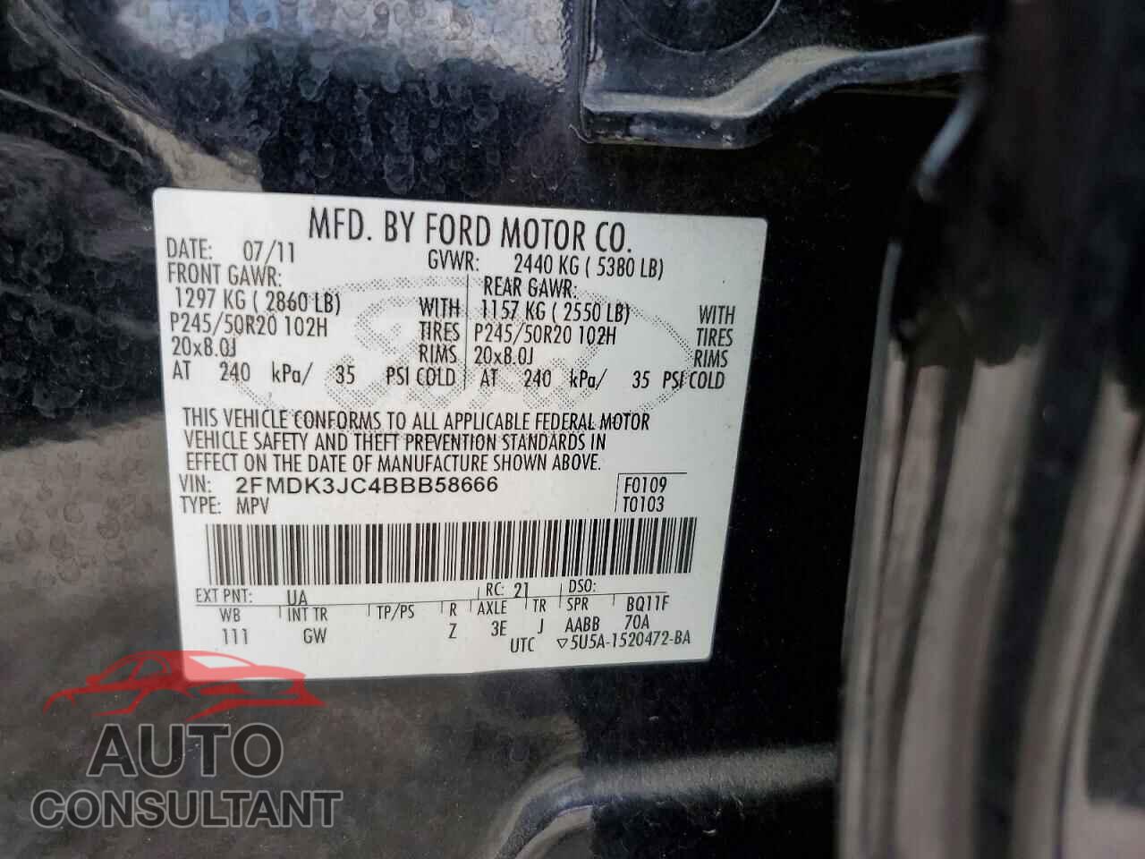 FORD EDGE 2011 - 2FMDK3JC4BBB58666