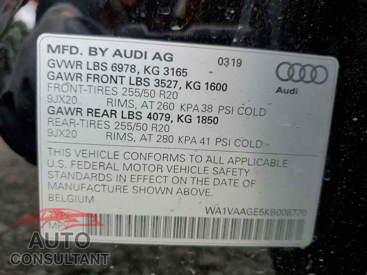 AUDI E-TRON 2019 - WA1VAAGE5KB008770