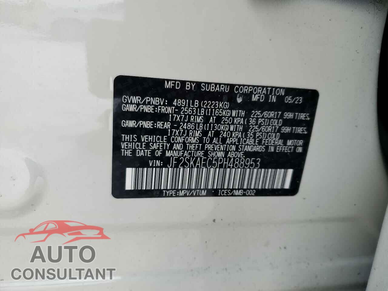 SUBARU FORESTER 2023 - JF2SKAEC5PH488953