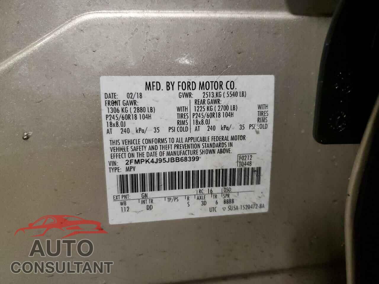 FORD EDGE 2018 - 2FMPK4J95JBB68399