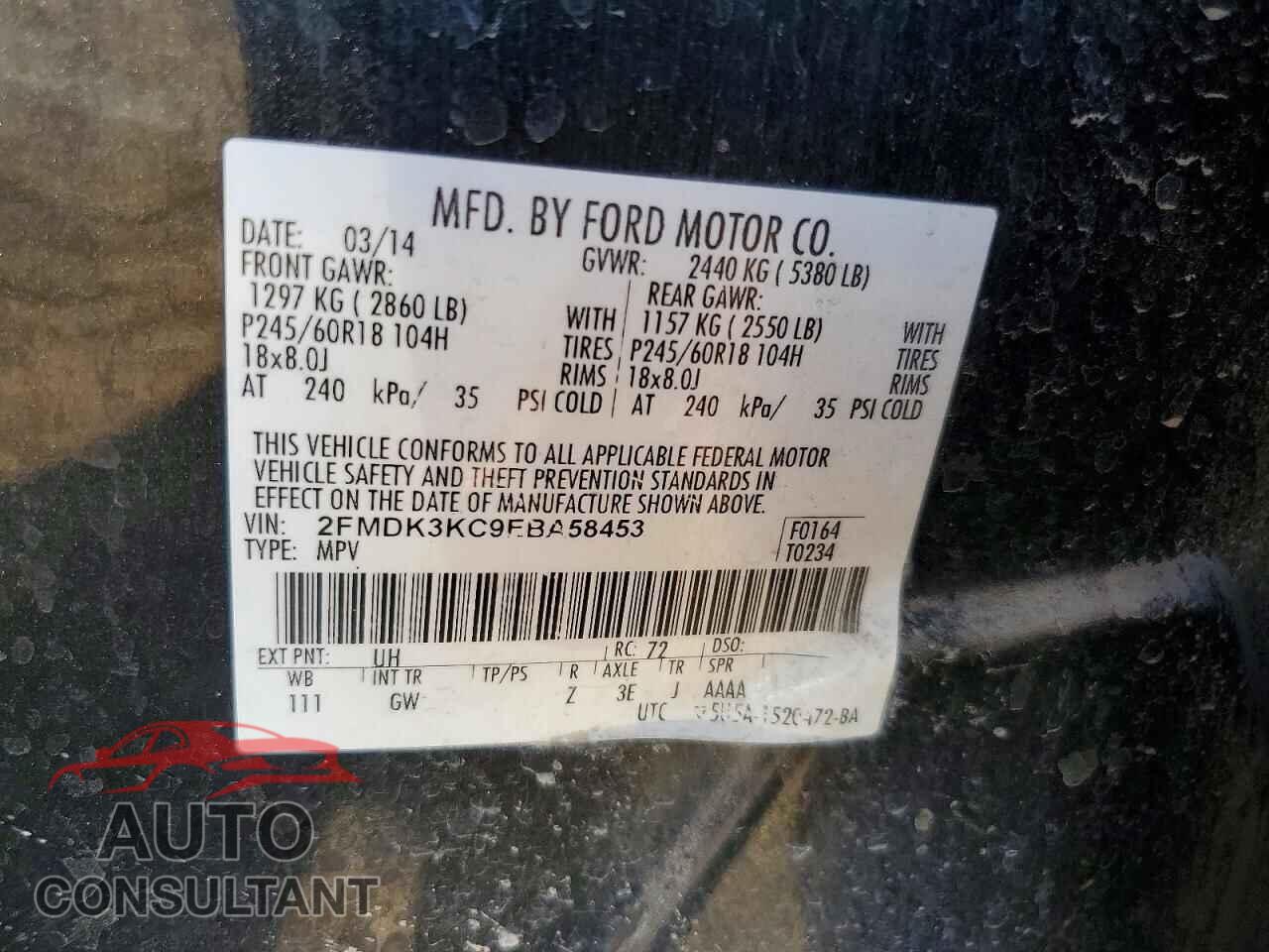 FORD EDGE 2014 - 2FMDK3KC9EBA58453