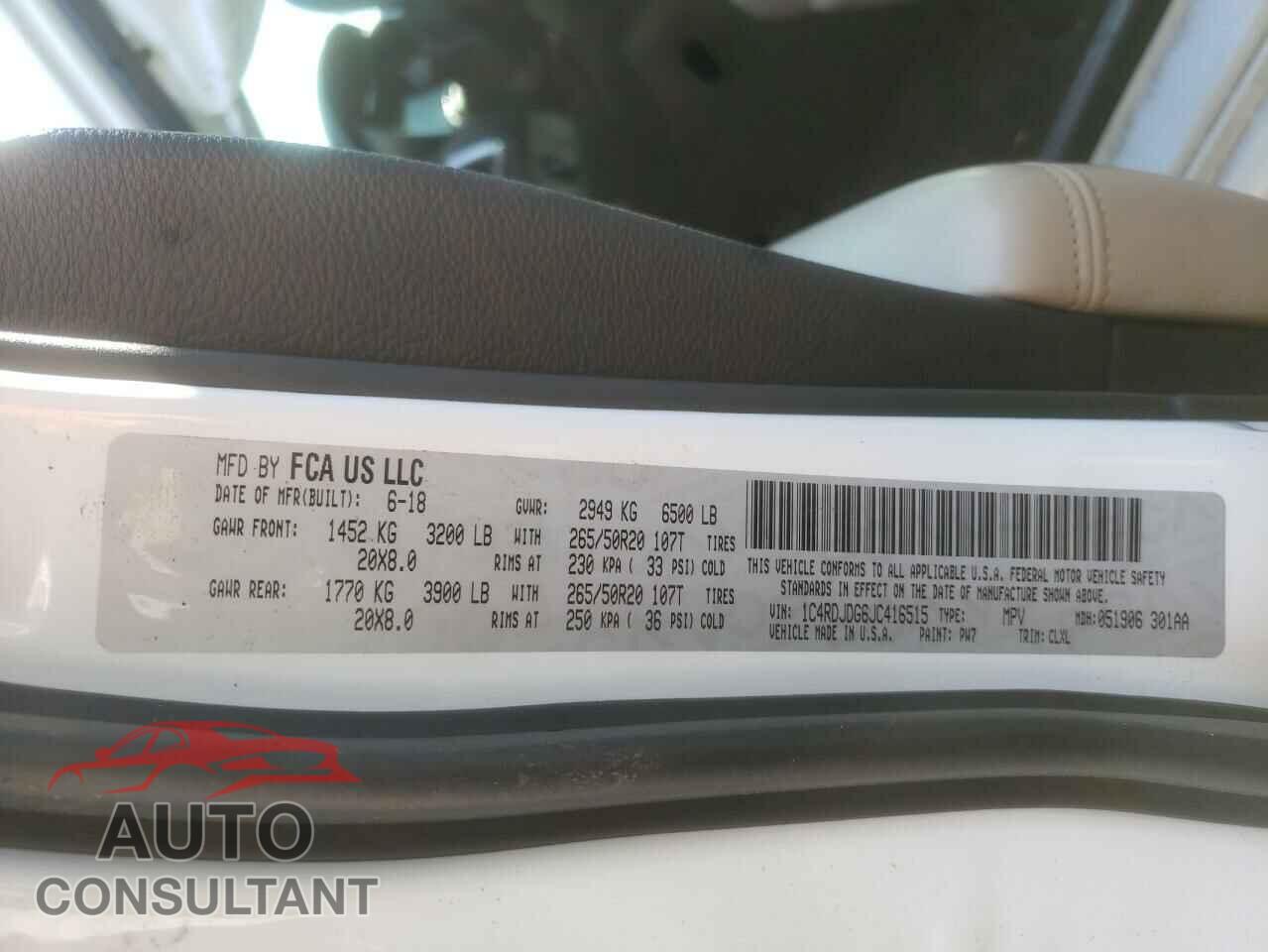 DODGE DURANGO 2018 - 1C4RDJDG6JC416515