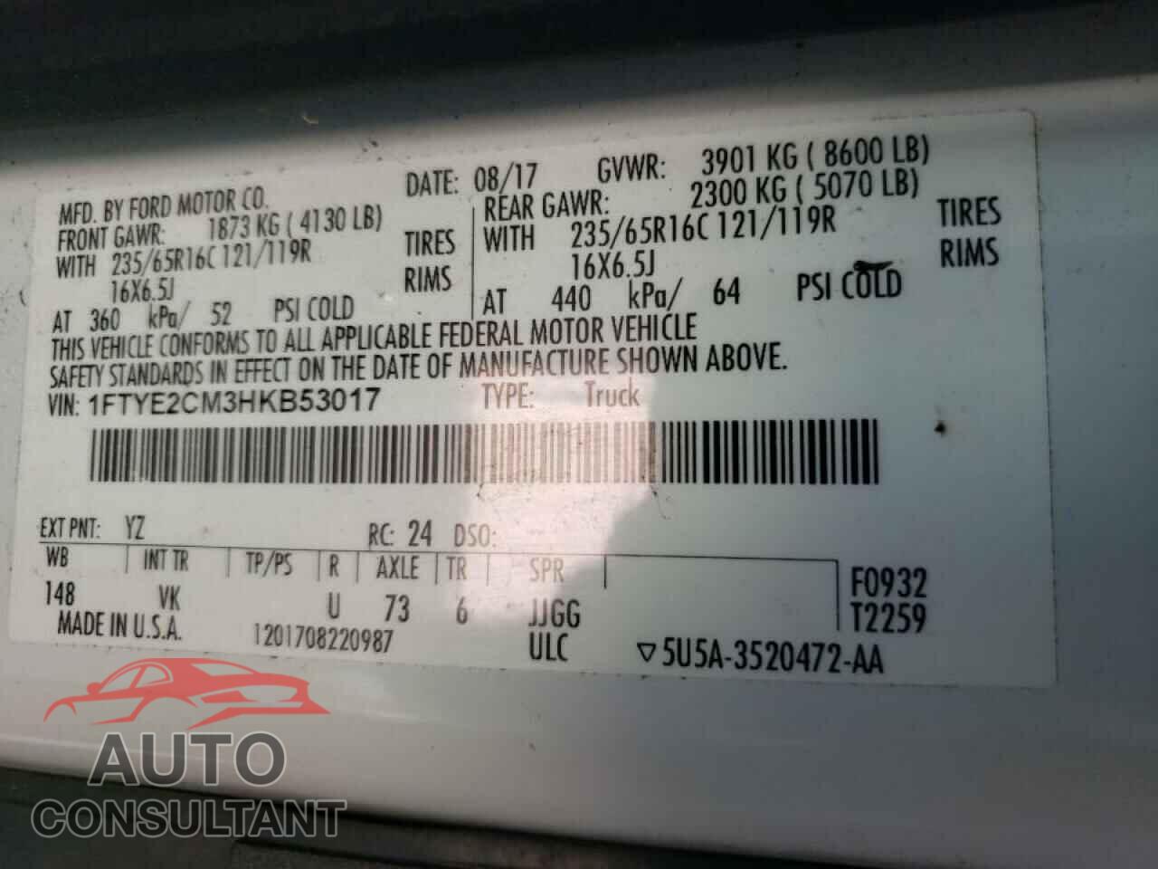 FORD TRANSIT CO 2017 - 1FTYE2CM3HKB53017