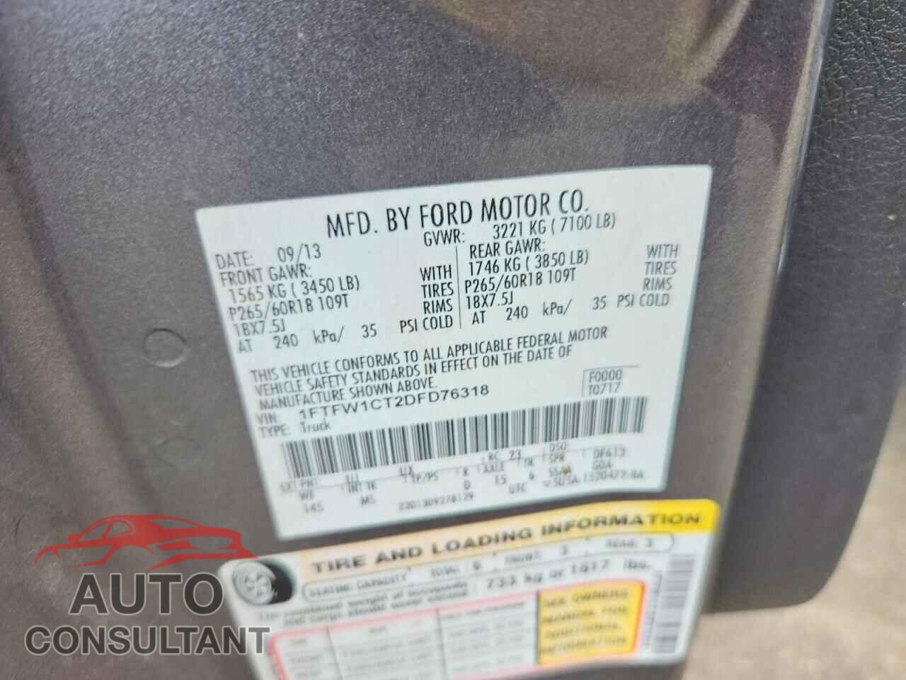 FORD F150 2013 - 1FTFW1CT2DFD76318