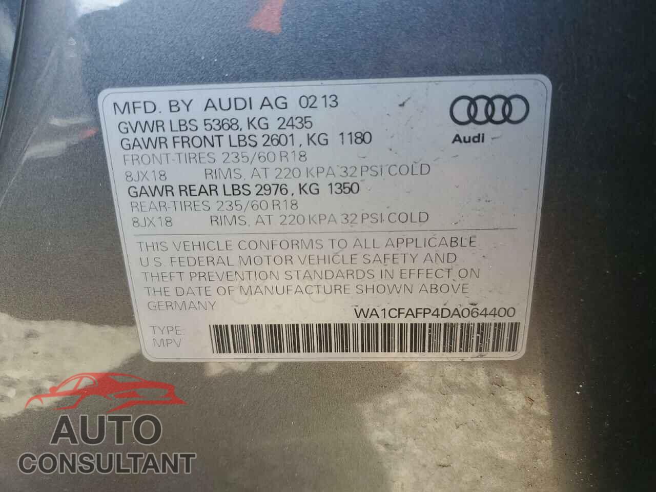 AUDI Q5 2013 - WA1CFAFP4DA064400