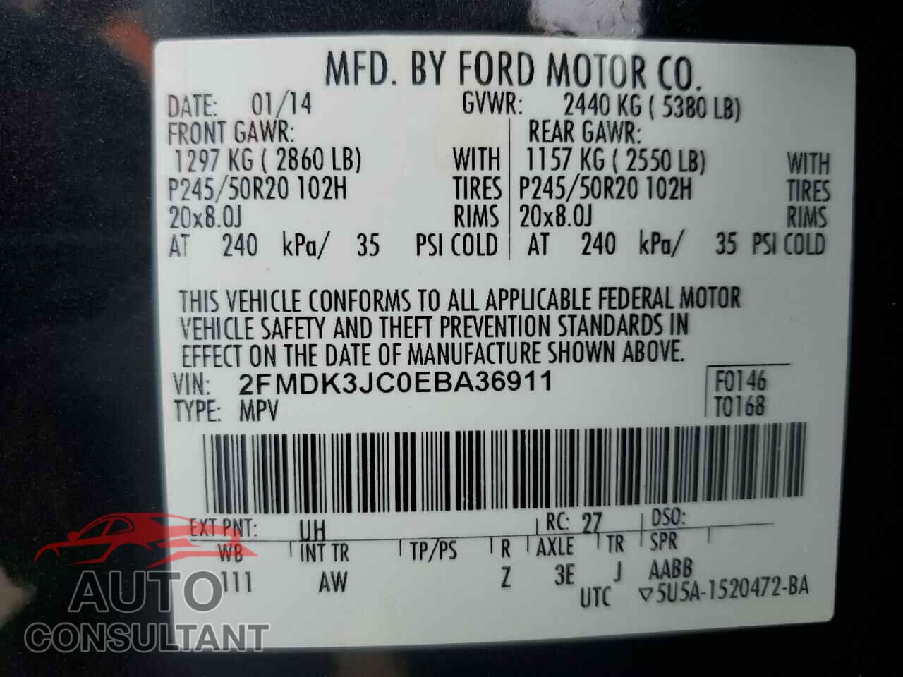 FORD EDGE 2014 - 2FMDK3JC0EBA36911