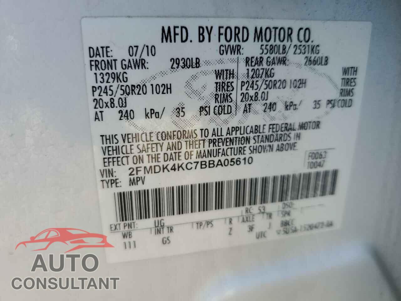 FORD EDGE 2011 - 2FMDK4KC7BBA05610
