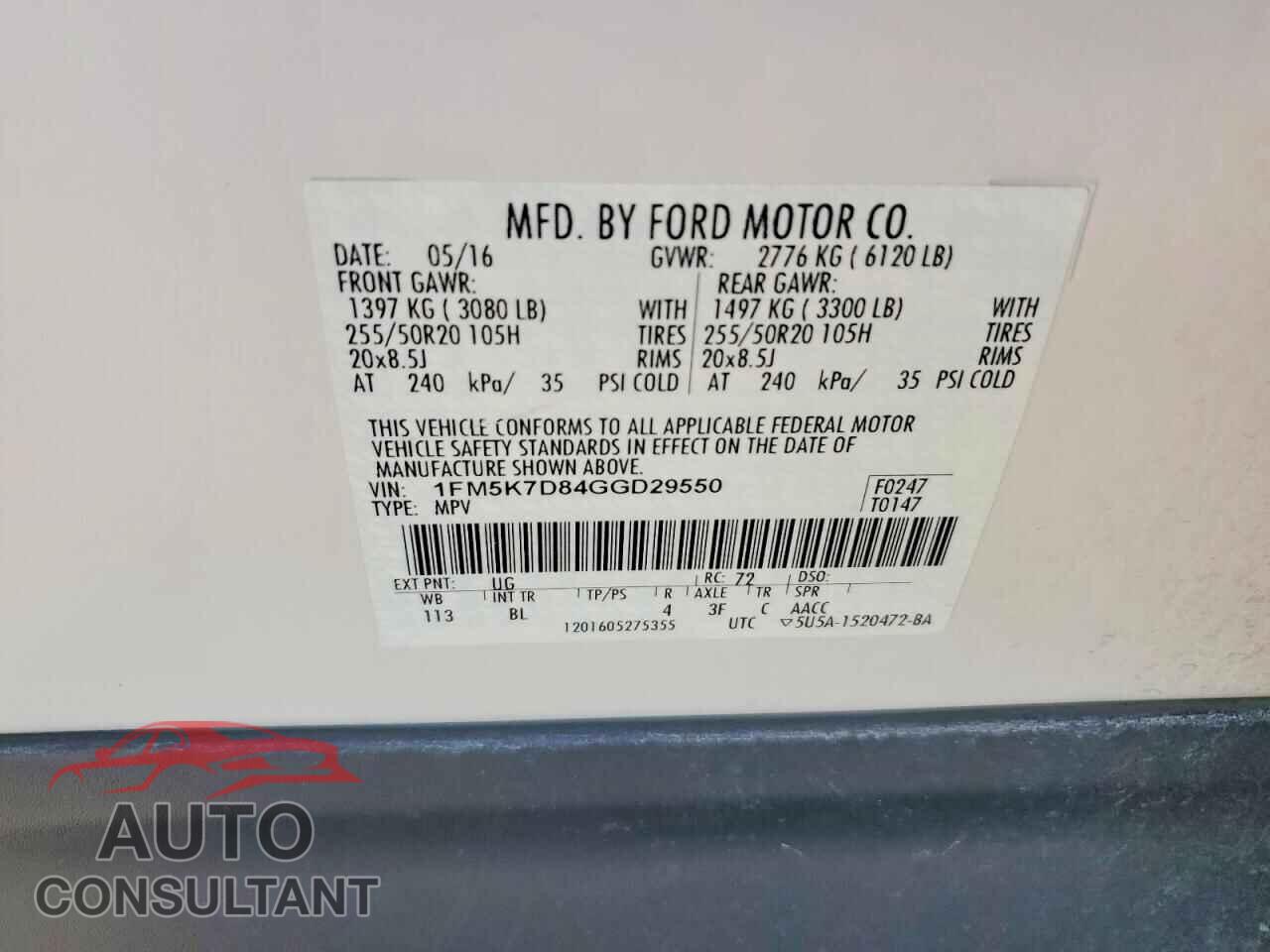 FORD EXPLORER 2016 - 1FM5K7D84GGD29550