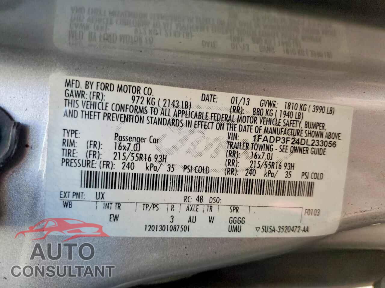FORD FOCUS 2013 - 1FADP3F24DL233056