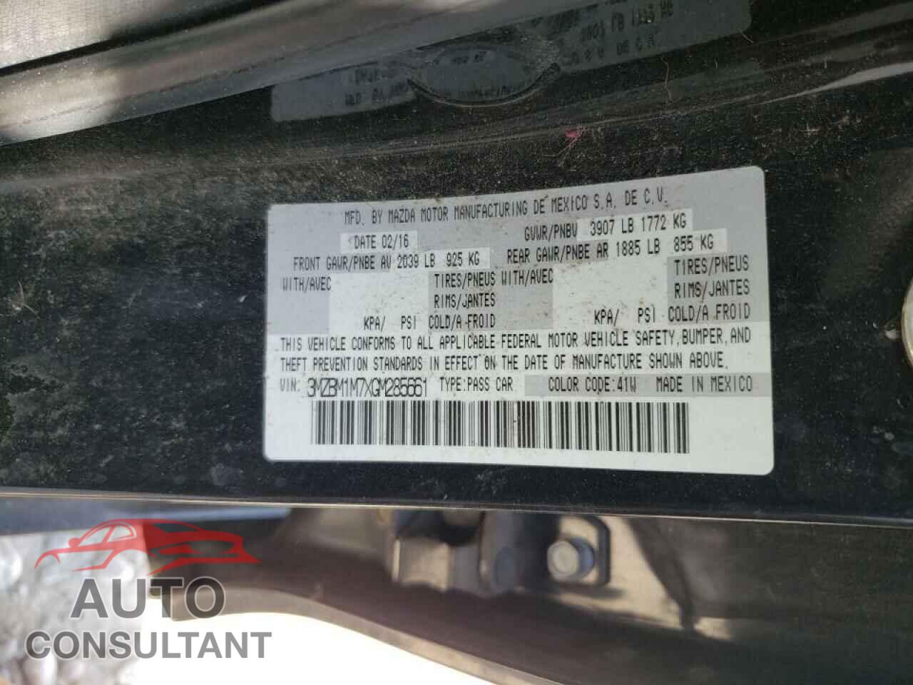 MAZDA 3 2016 - 3MZBM1M7XGM285661