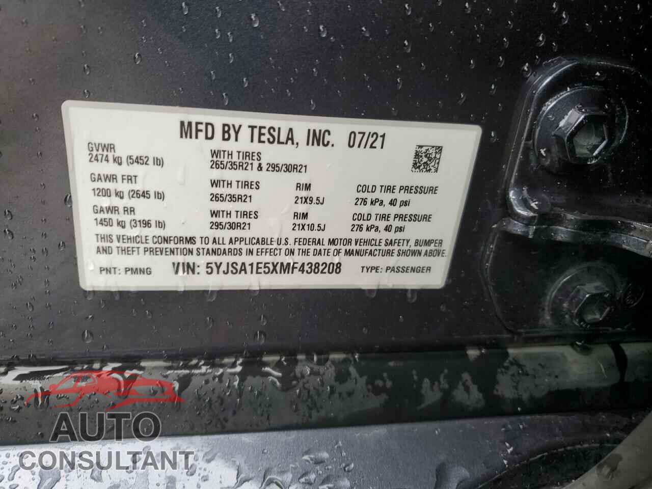 TESLA MODEL S 2021 - 5YJSA1E5XMF438208