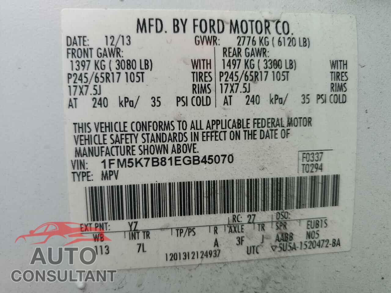 FORD EXPLORER 2014 - 1FM5K7B81EGB45070