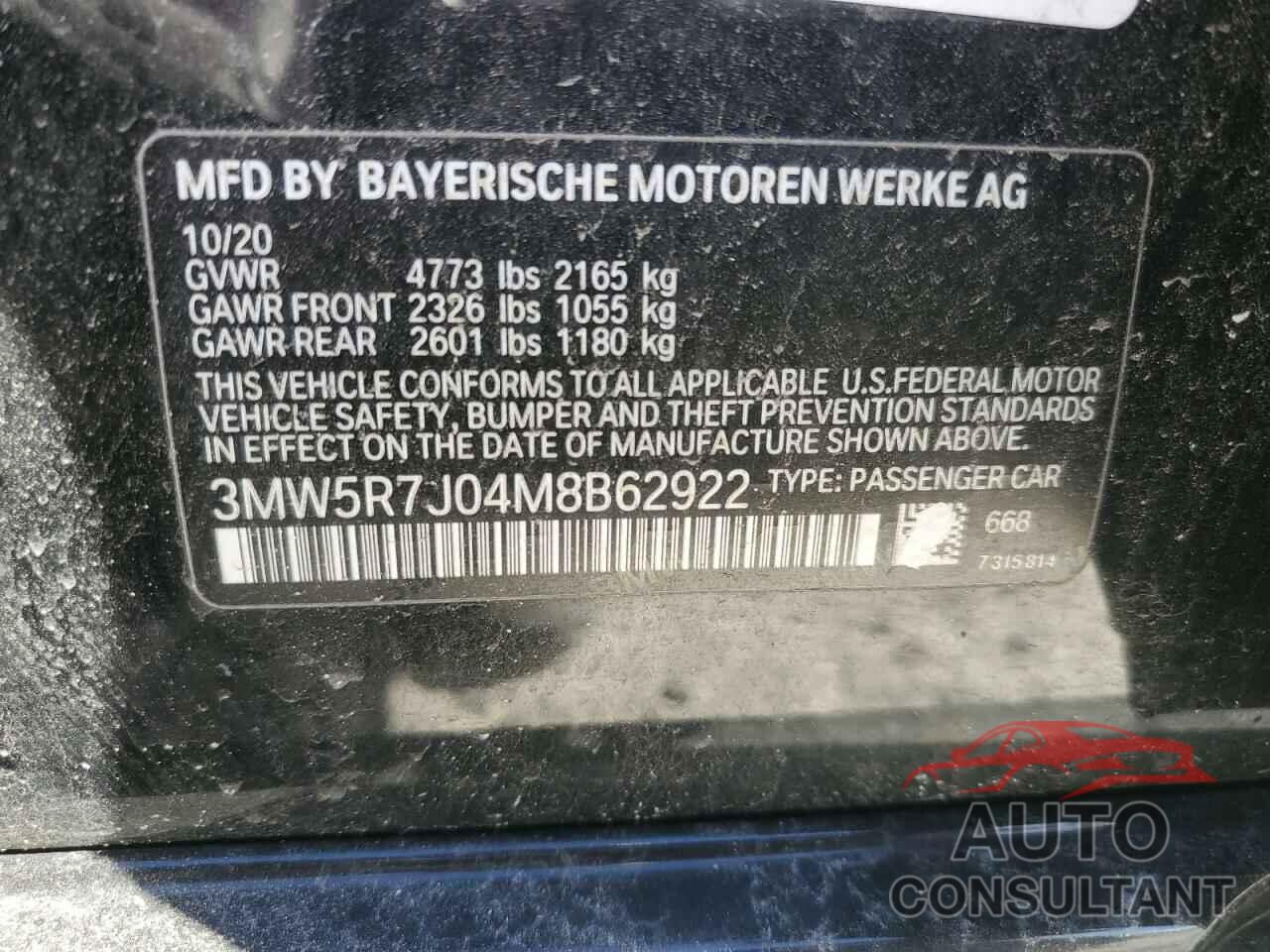 BMW 3 SERIES 2021 - 3MW5R7J04M8B62922