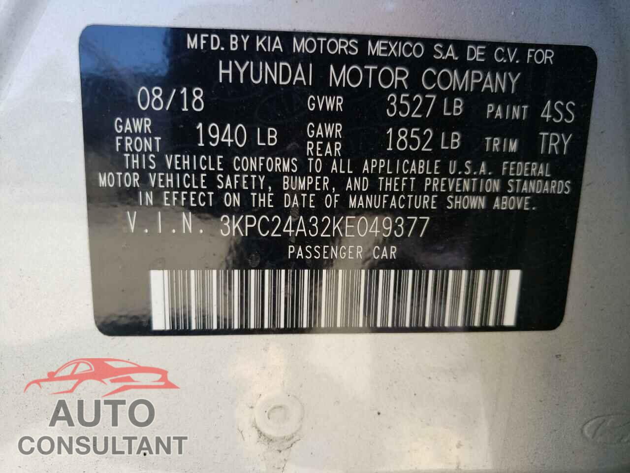 HYUNDAI ACCENT 2019 - 3KPC24A32KE049377