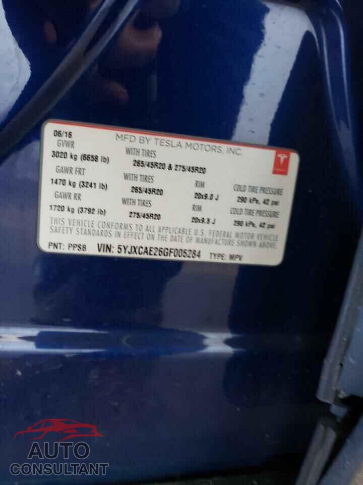 TESLA MODEL X 2016 - 5YJXCAE26GF005284