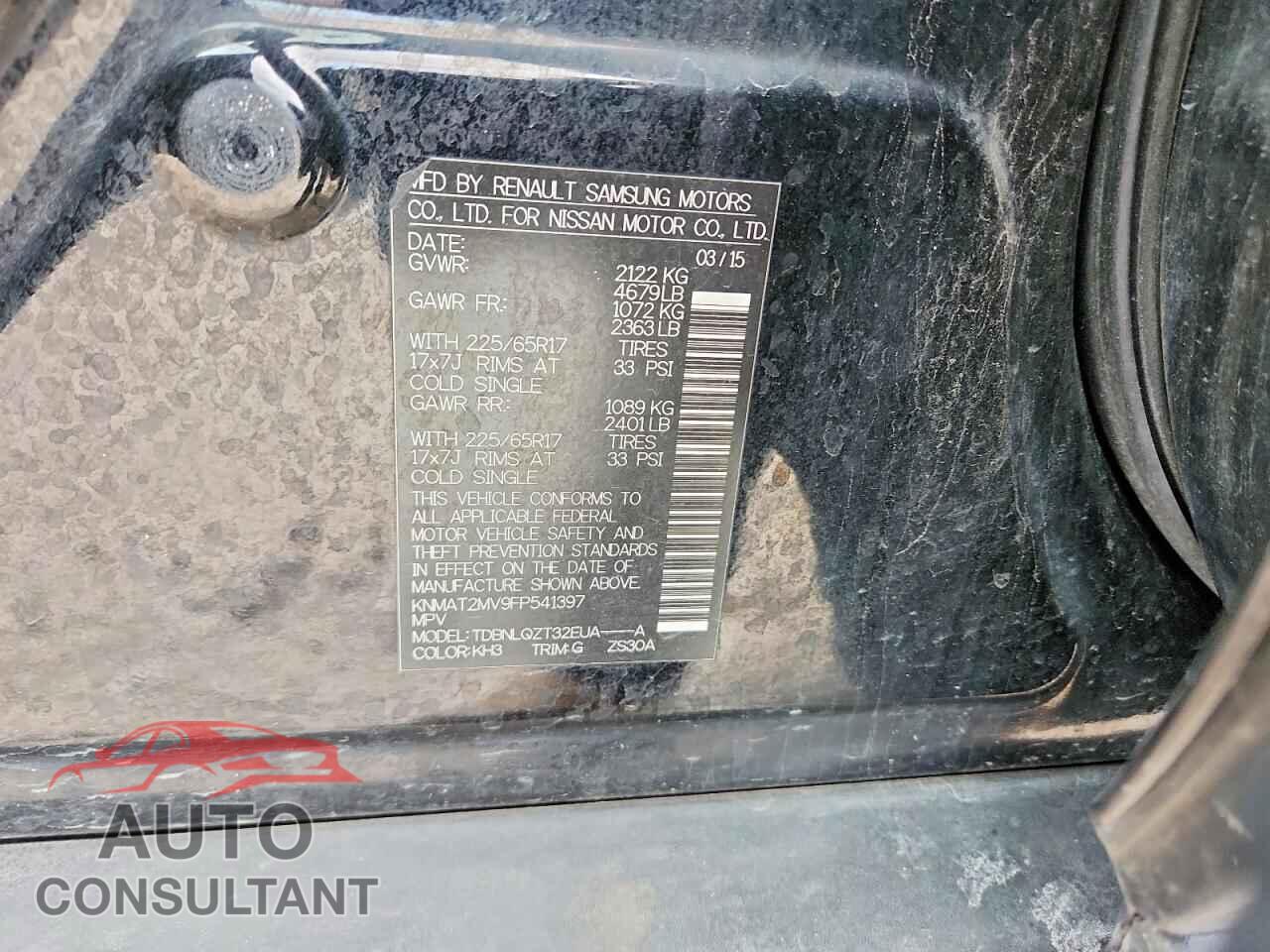 NISSAN ROGUE 2015 - KNMAT2MV9FP541397