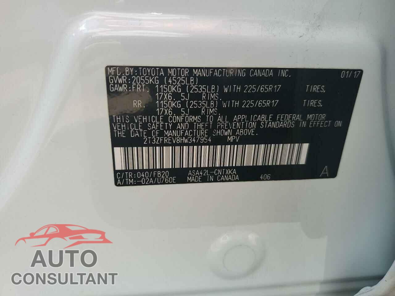 TOYOTA RAV4 2017 - 2T3ZFREV8HW347954