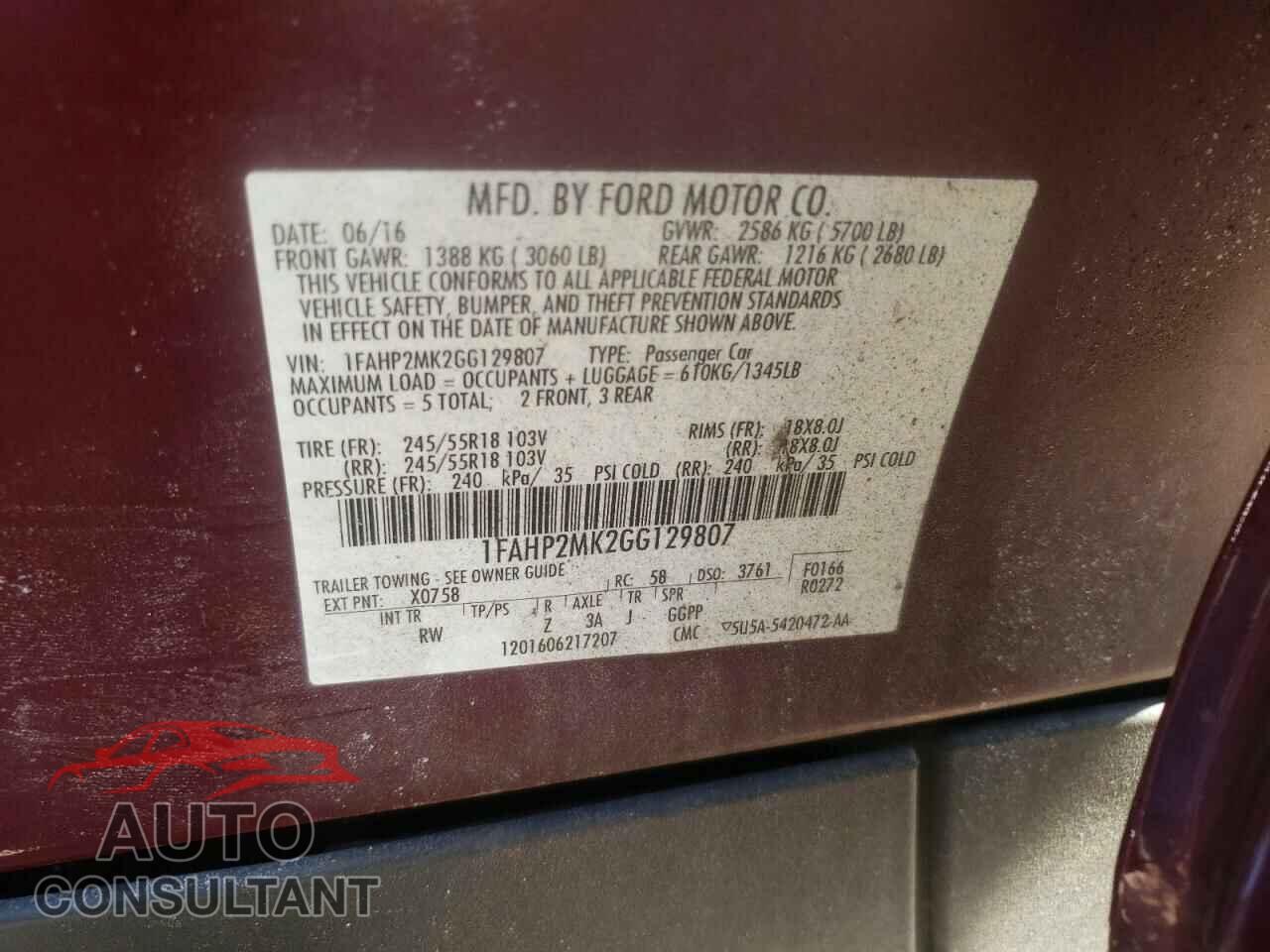 FORD TAURUS 2016 - 1FAHP2MK2GG129807