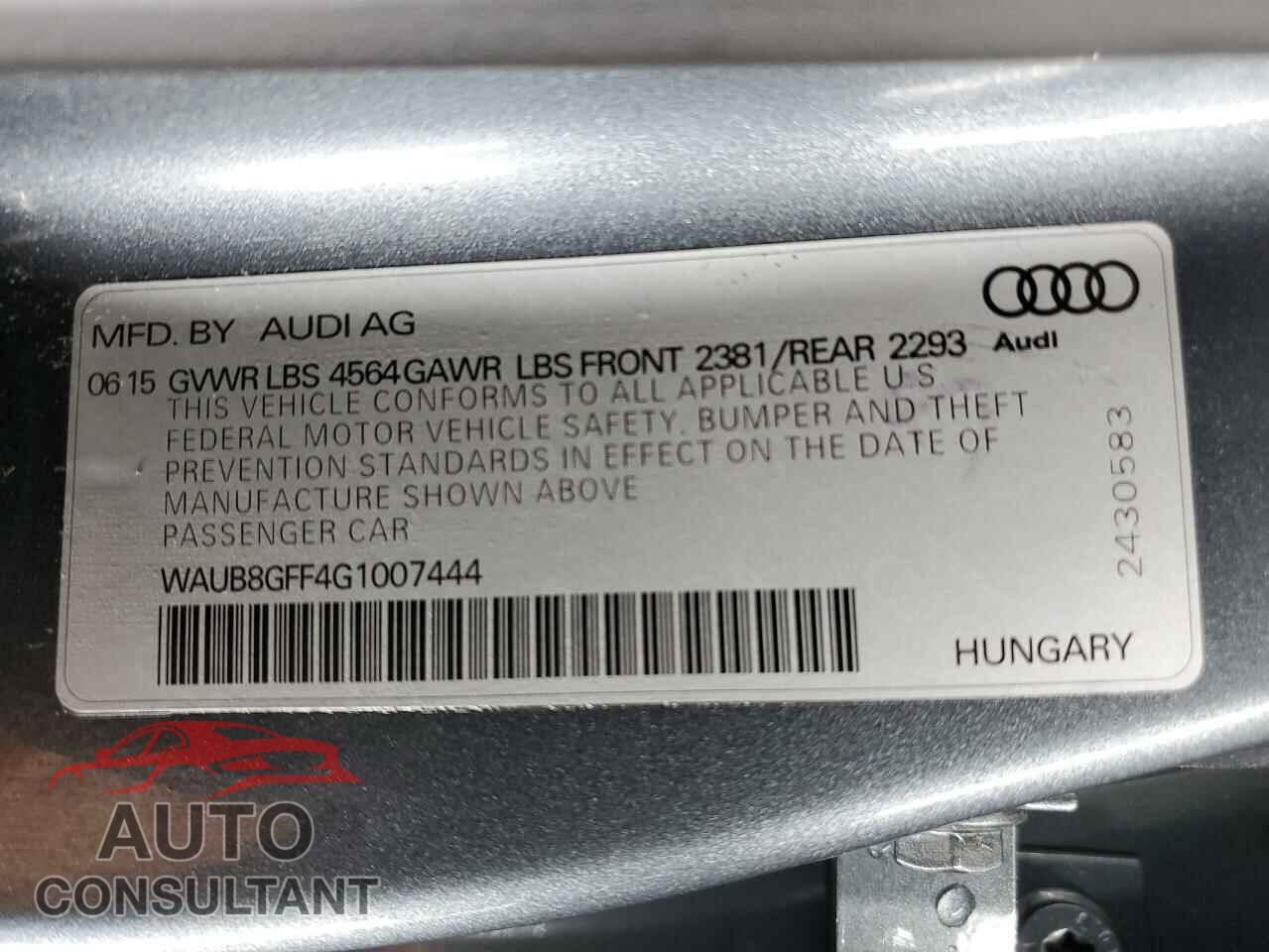 AUDI A3 2016 - WAUB8GFF4G1007444