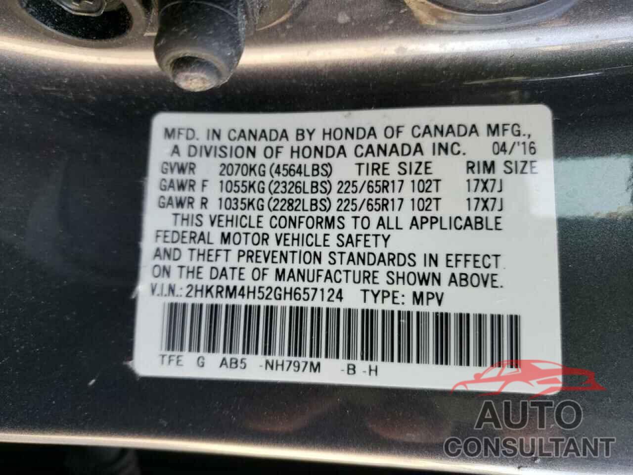 HONDA CRV 2016 - 2HKRM4H52GH657124