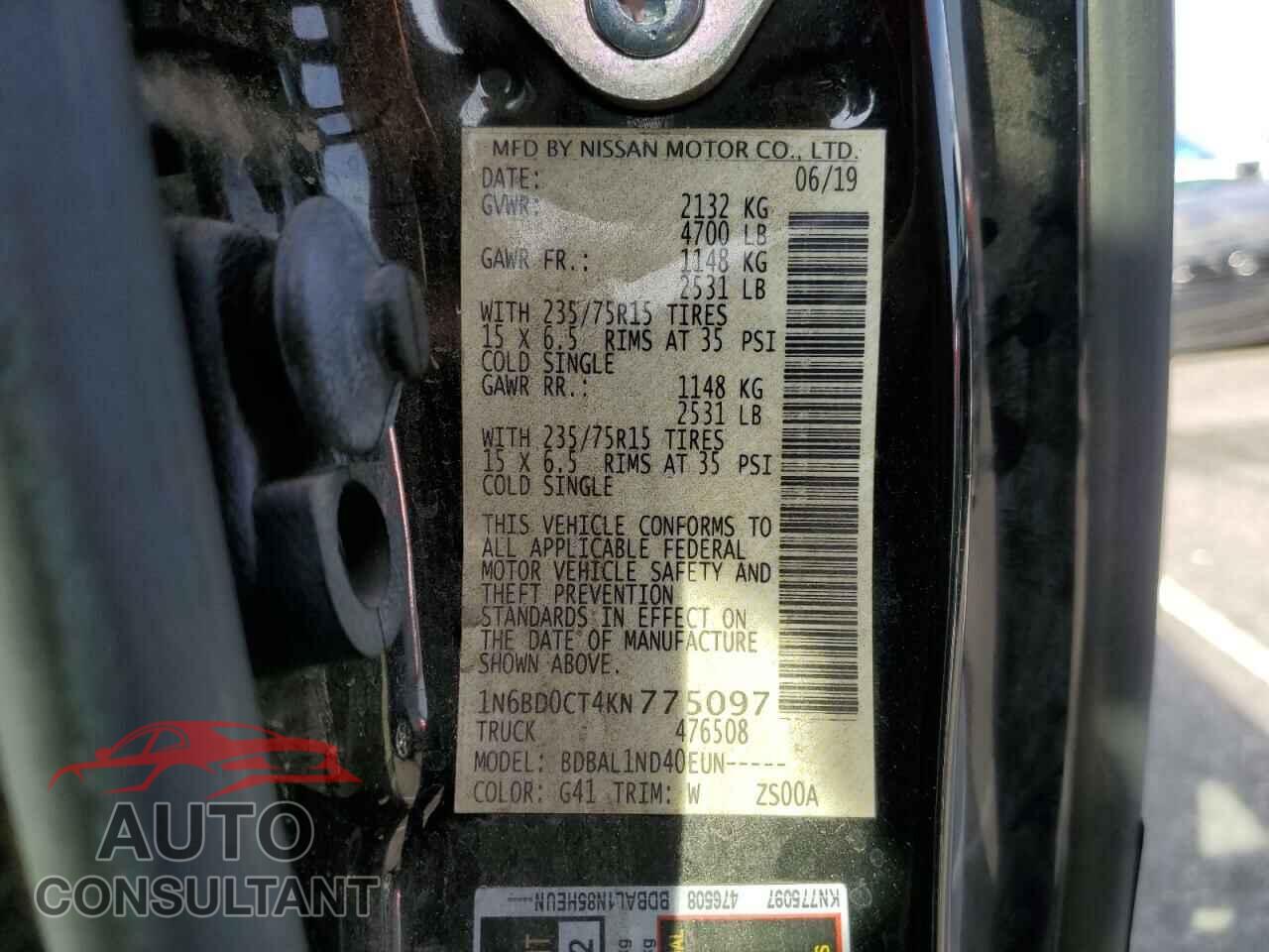 NISSAN FRONTIER 2019 - 1N6BD0CT4KN775097