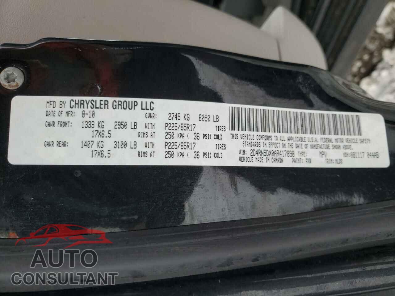 DODGE CARAVAN 2010 - 2D4RN5DX0AR417898