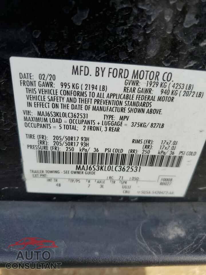 FORD ECOSPORT 2020 - MAJ6S3KL0LC362531