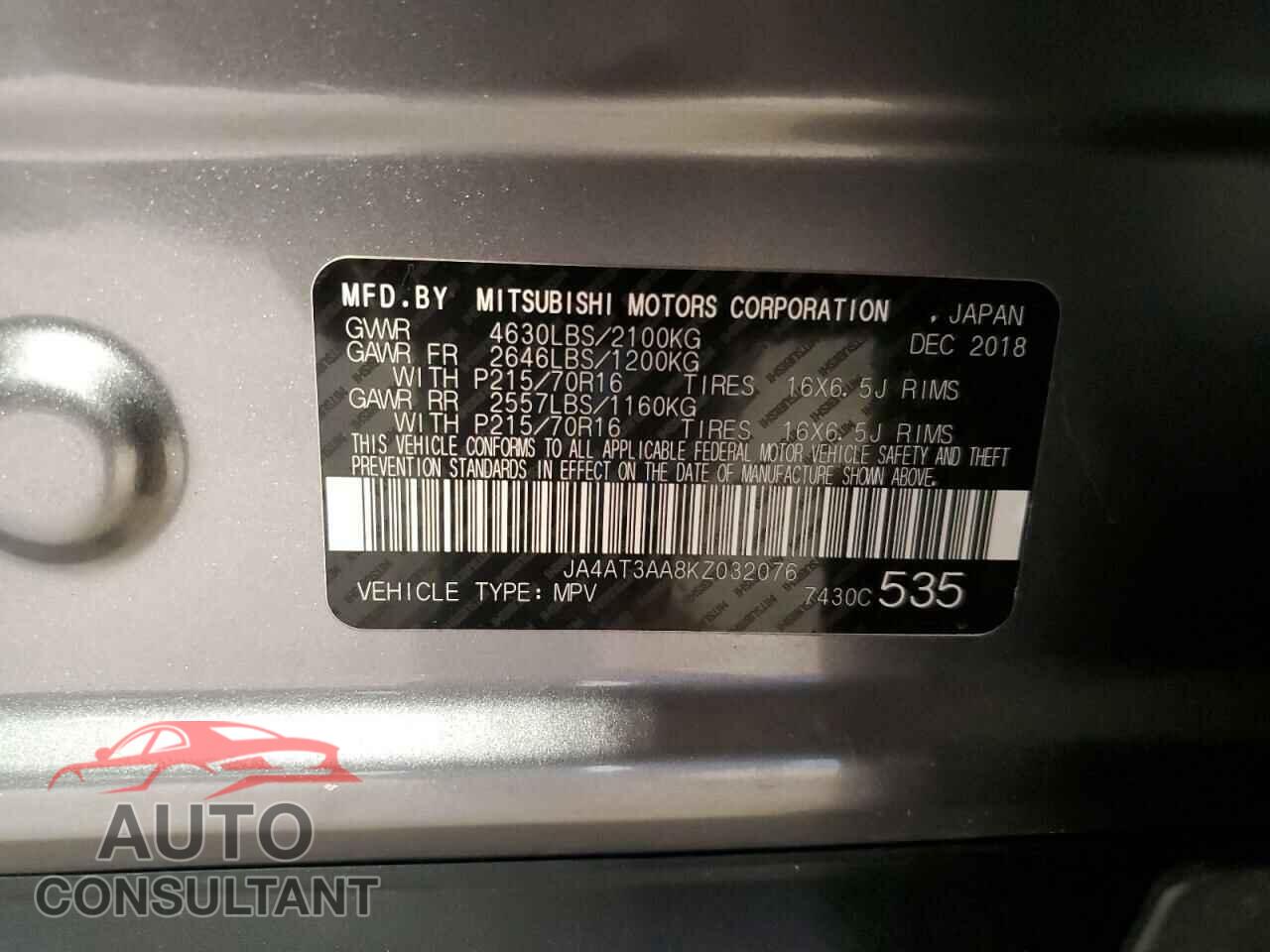 MITSUBISHI ECLIPSE 2019 - JA4AT3AA8KZ032076