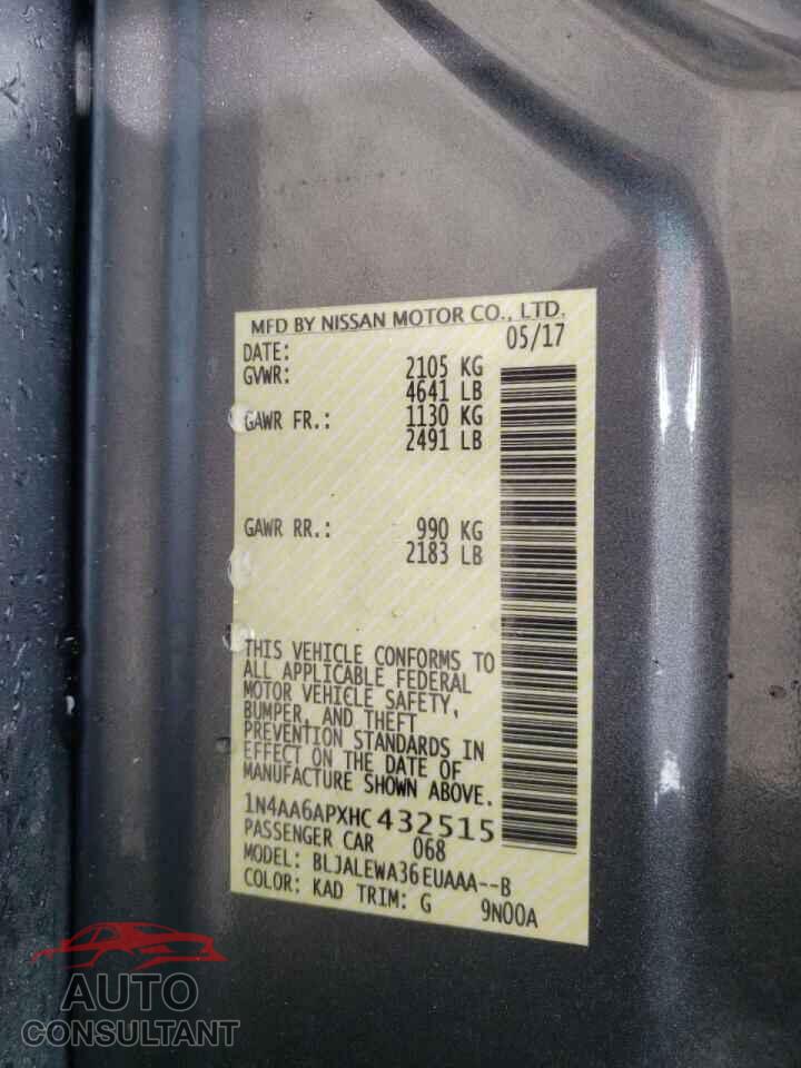 NISSAN MAXIMA 2017 - 1N4AA6APXHC432515