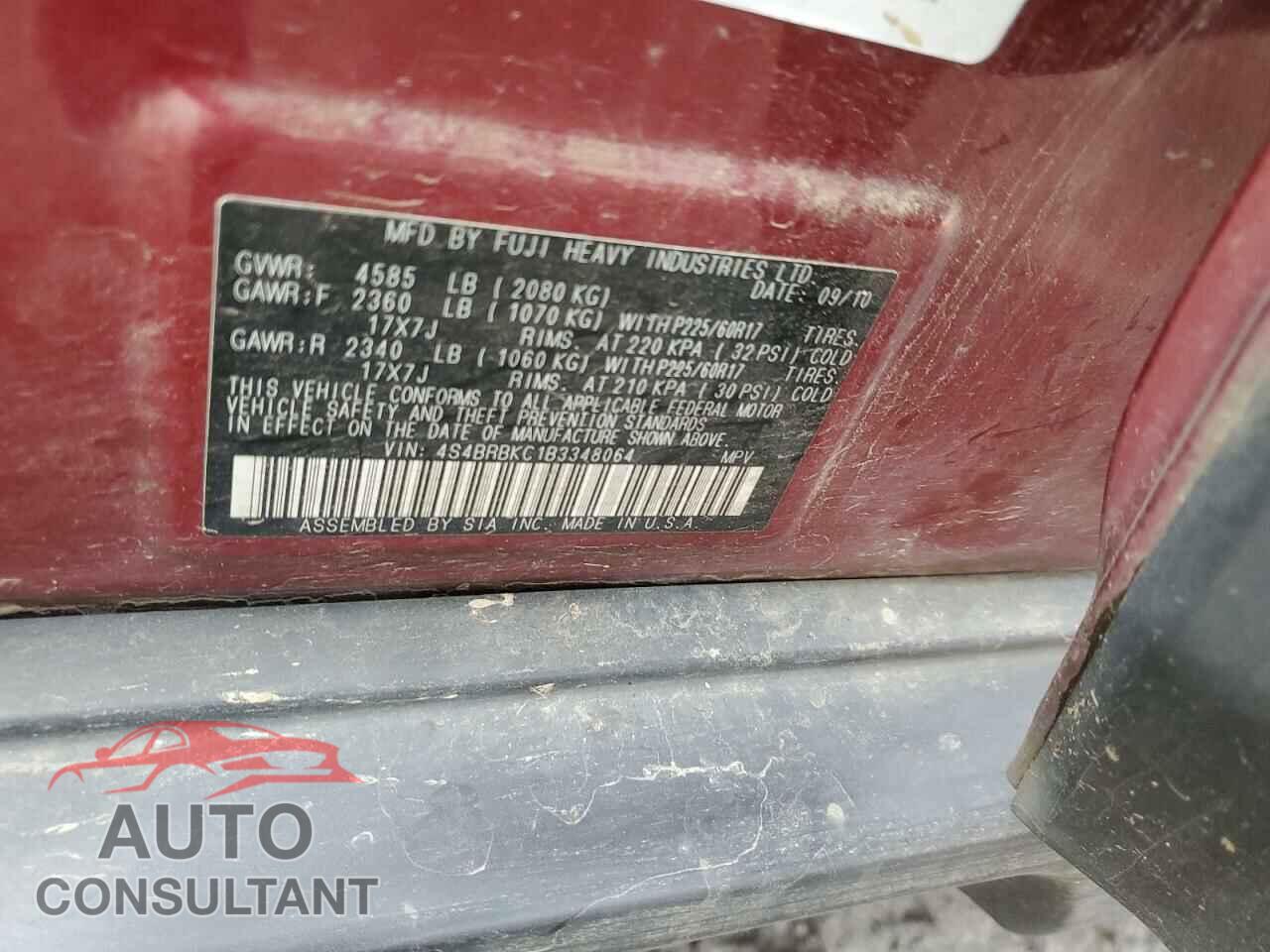 SUBARU OUTBACK 2011 - 4S4BRBKC1B3348064